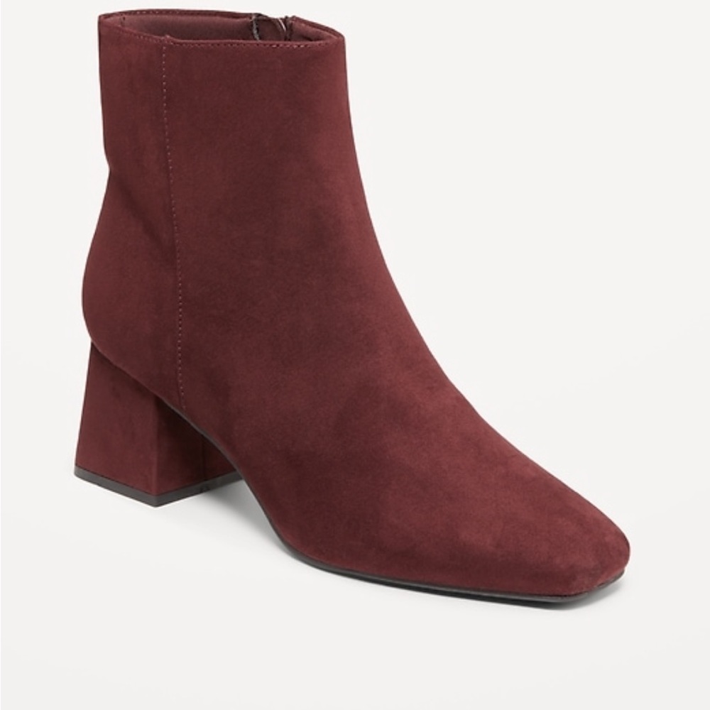 Old Navy Burgandy Ankle Booties with Suede Texture and Square Toe